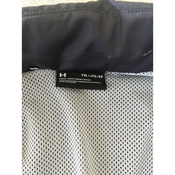 Boys Under Armour Quarter Zip Pullover Jacket Nylon Black/Grey Hooded Size YXL - Picture 6 of 6